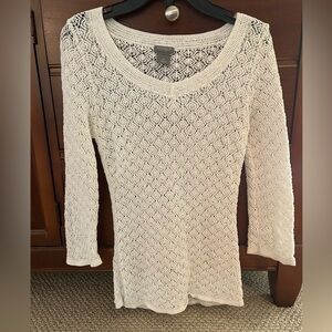 Ann Taylor White Crochet Knit Top Size S Petite